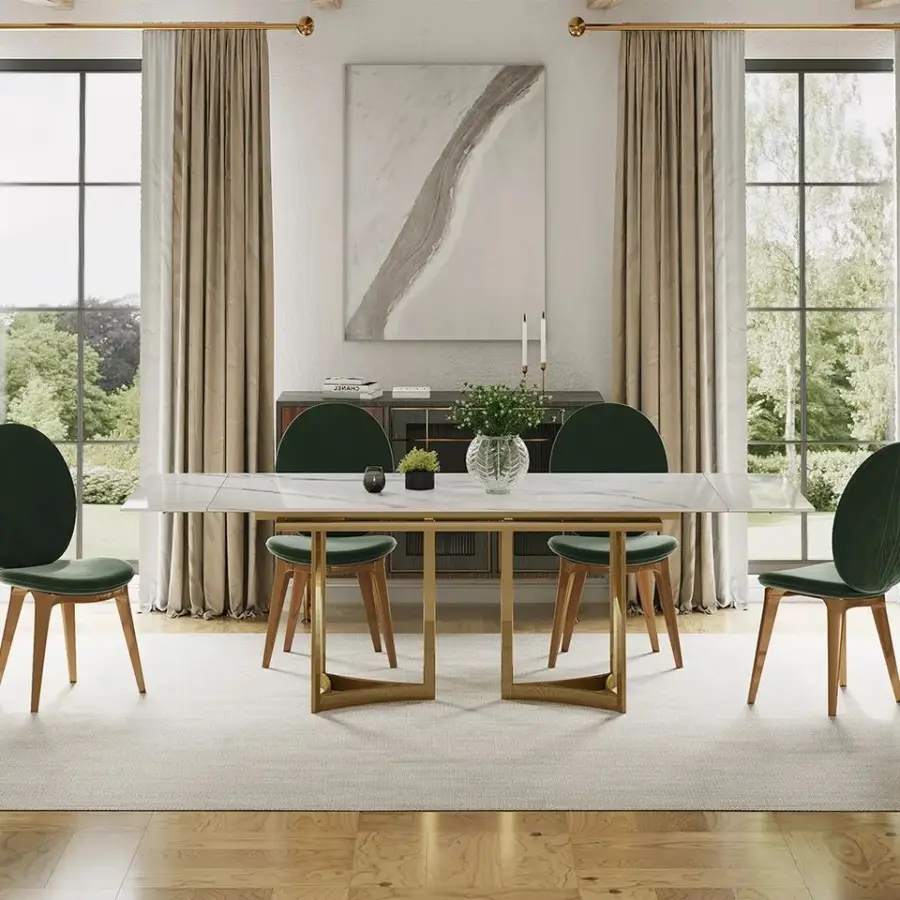 Modern Dining Table Stainless Steel Base with Rock Slab Top Dining Table with Marble Surface Wholesale Expanding Dining Table — image 4