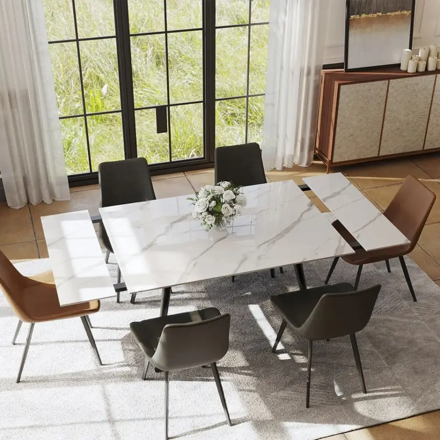 Luxury Extendable Dining Table Chairs Set Sintered Stone Top Dining Table in Dining Room Furniture Foshan — view 1