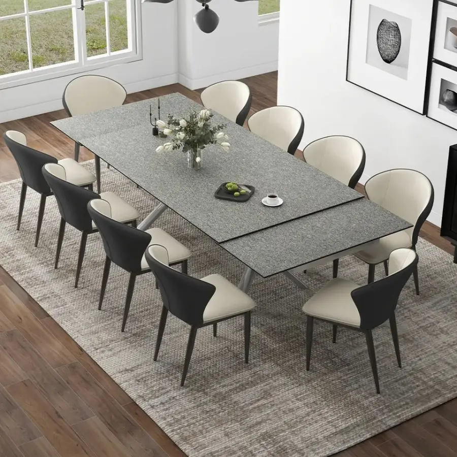 China Furniture 12 Seater Extending Black Luxury Dining Table Extendable Farmhouse Pedestal Tavolo Da Pranzo Piccolo All — view 1