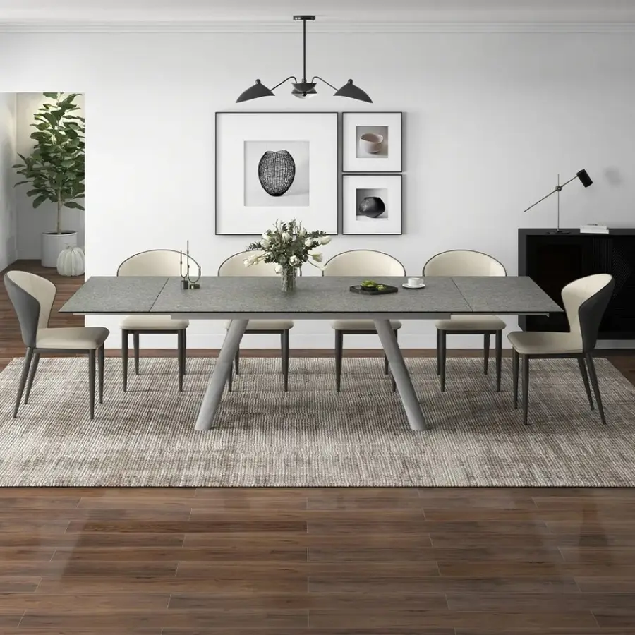 China Furniture 12 Seater Extending Black Luxury Dining Table Extendable Farmhouse Pedestal Tavolo Da Pranzo Piccolo Allungabile — image 3