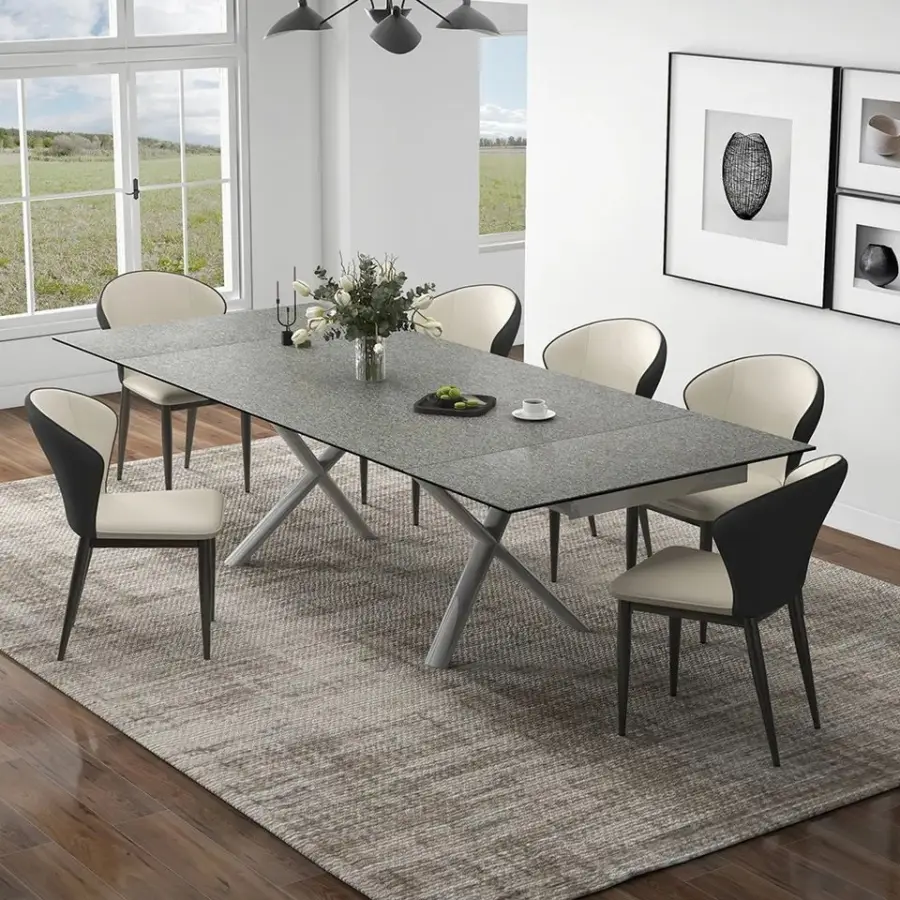 China Furniture 12 Seater Extending Black Luxury Dining Table Extendable Farmhouse Pedestal Tavolo Da Pranzo Piccolo Allungabile — image 4