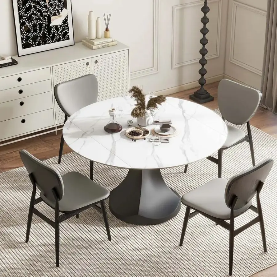 Modern Ultra-Thin Round Dining Table Multifunctional with Marble Top Extendable Drop Leaf for Small Spaces — image 3