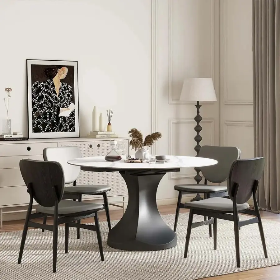 Modern Ultra-Thin Round Dining Table Multifunctional with Marble Top Extendable Drop Leaf for Small Spaces — image 4