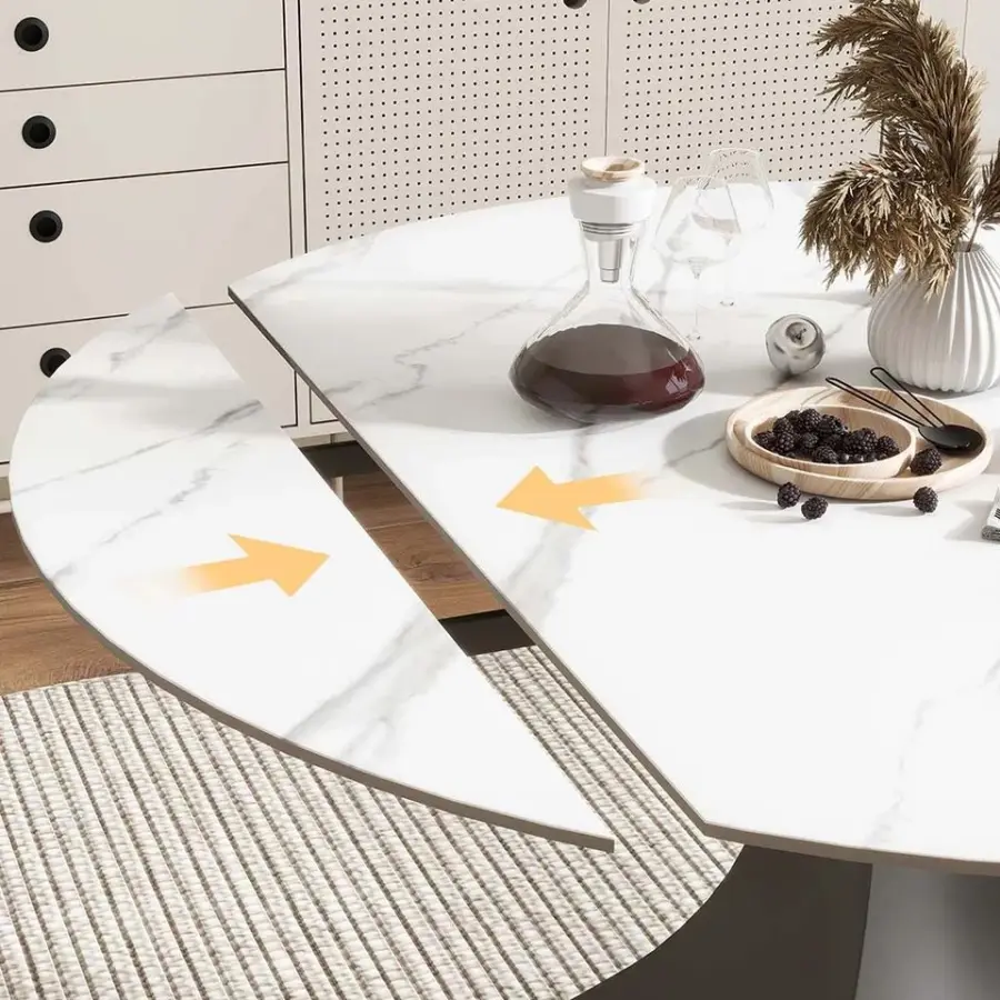 Modern Ultra-Thin Round Dining Table Multifunctional with Marble Top Extendable Drop Leaf for Small Spaces — image 5