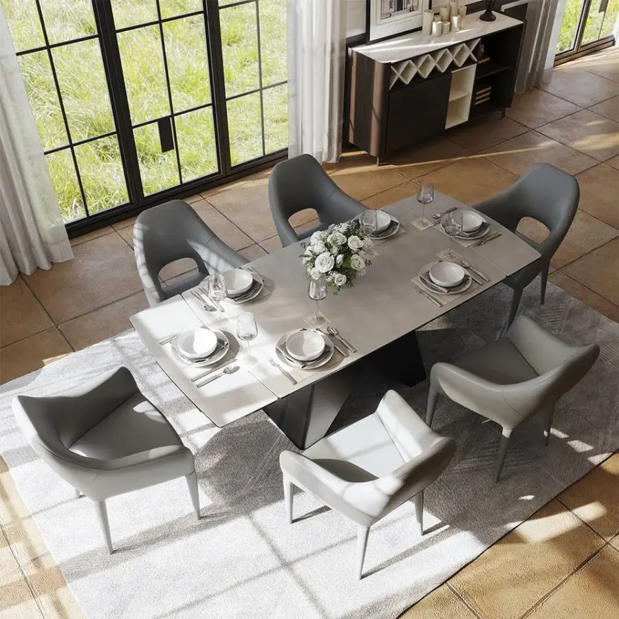 Luxury Nordic Modern Design Square Rectangle Expandable Marble Dining Table Sets 8 Seater 10 Chairs Dining Room Sets Fur — view 1