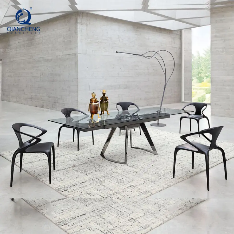 QIANCHENG Tempered Glass Extendable Dining Table 10 Seater Folding Outdoor Banquet Party Dining Table with Clear Plastic — view 1