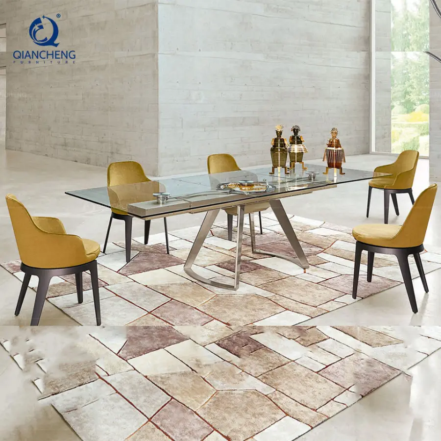 QIANCHENG Tempered Glass Extendable Dining Table 10 Seater Folding Outdoor Banquet Party Dining Table with Clear Plastic — image 3