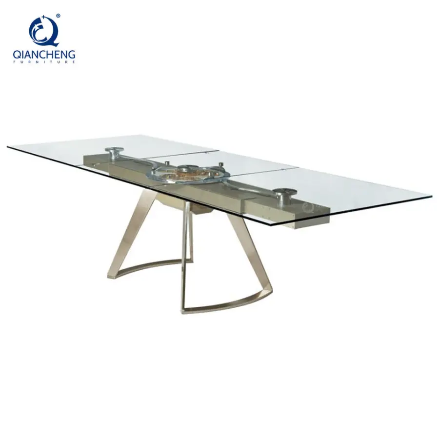 QIANCHENG Tempered Glass Extendable Dining Table 10 Seater Folding Outdoor Banquet Party Dining Table with Clear Plastic — image 4