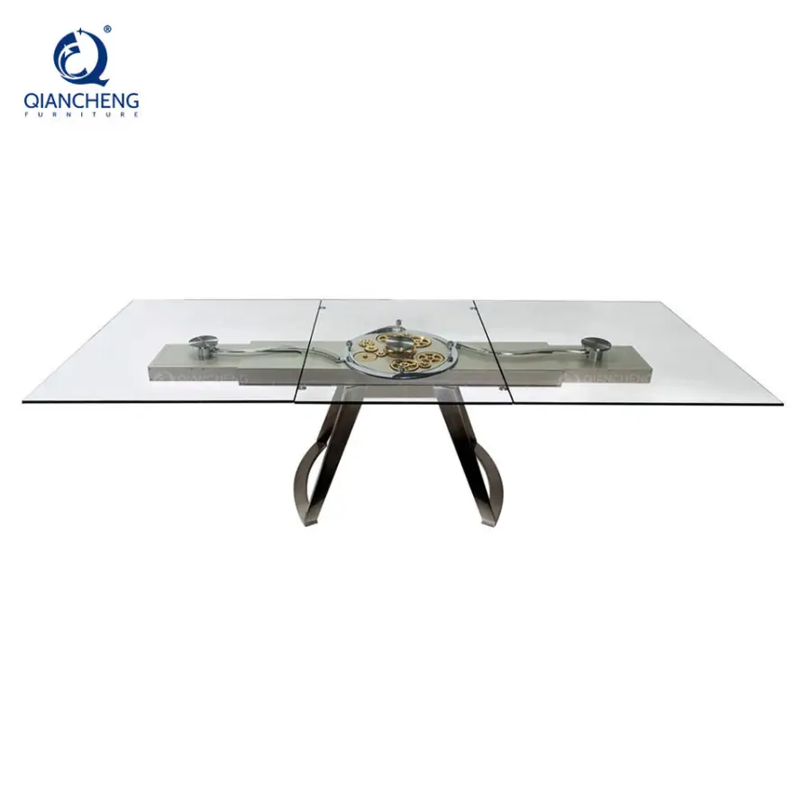 QIANCHENG Tempered Glass Extendable Dining Table 10 Seater Folding Outdoor Banquet Party Dining Table with Clear Plastic — image 6