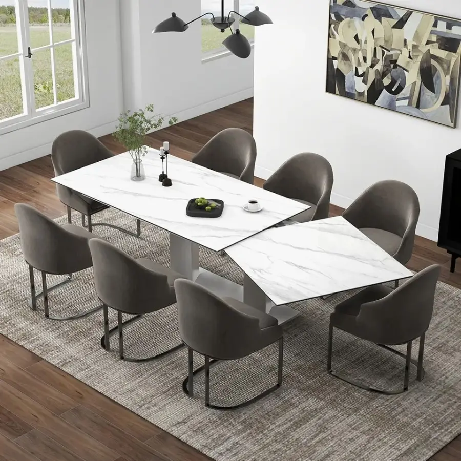 Italian Design Luxury Furniture Extendable Dining Table Steel Base Frame Tavolo Da Pranzo Allungabile Da Esterno — view 1