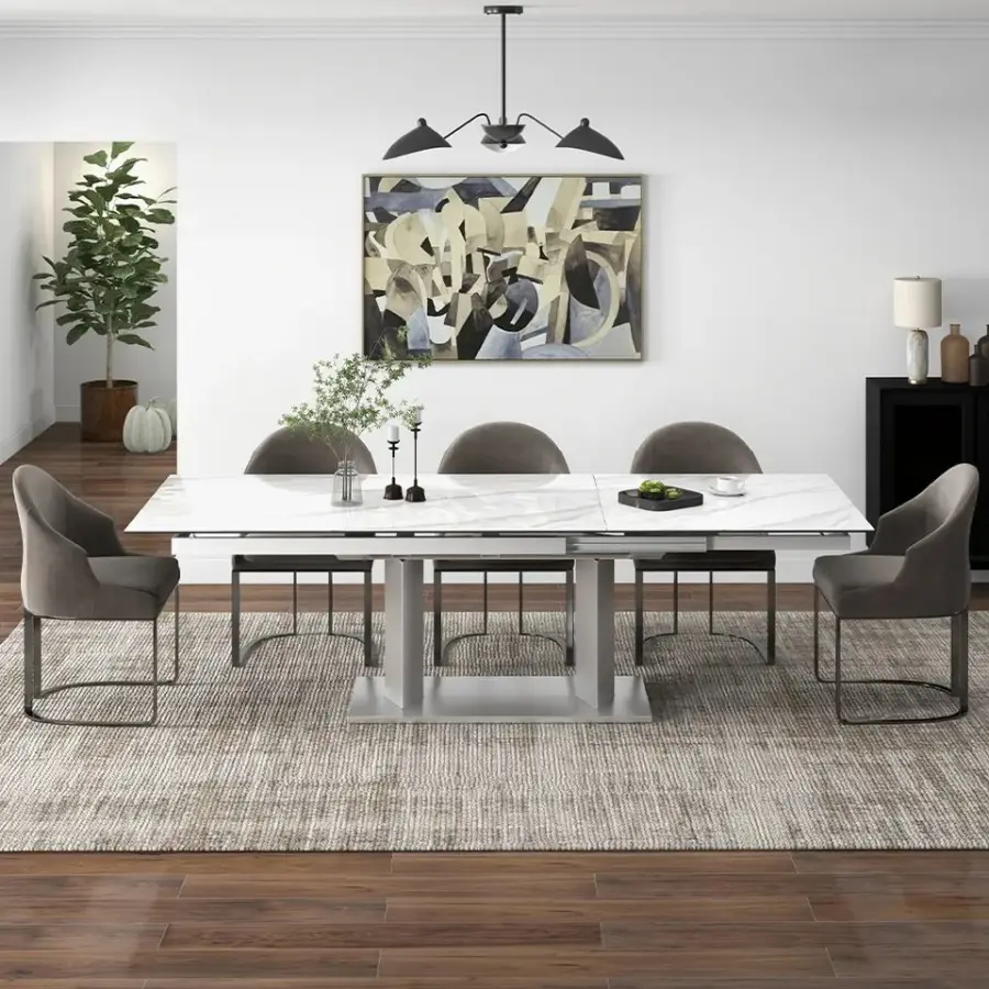 Italian Design Luxury Furniture Extendable Dining Table Steel Base Frame Tavolo Da Pranzo Allungabile Da Esterno — image 3