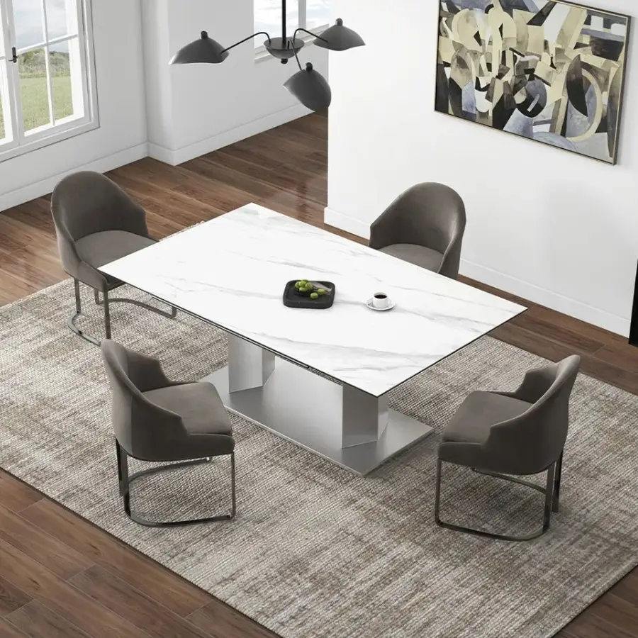 Italian Design Luxury Furniture Extendable Dining Table Steel Base Frame Tavolo Da Pranzo Allungabile Da Esterno — image 4