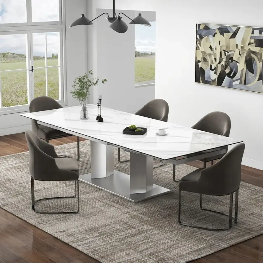 Italian Design Luxury Furniture Extendable Dining Table Steel Base Frame Tavolo Da Pranzo Allungabile Da Esterno — image 5
