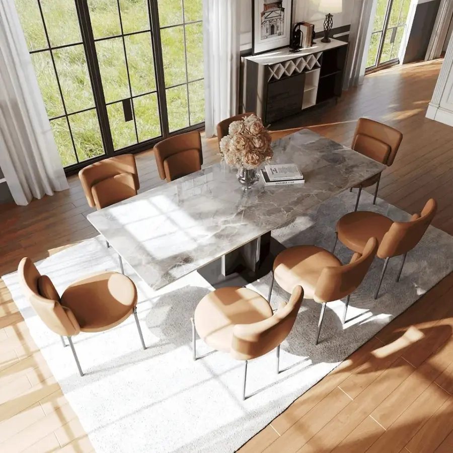 Modern Stainless Steel Leg Extendable Dining Table With Marble Stone Top Dining Room Kitchen Restaurant Living Room Outdoor Bar — image 4