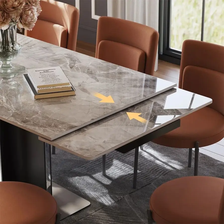 Modern Stainless Steel Leg Extendable Dining Table With Marble Stone Top Dining Room Kitchen Restaurant Living Room Outdoor Bar — image 5