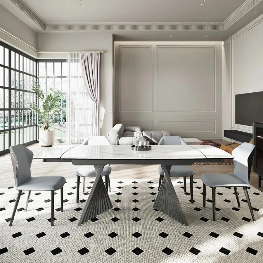 Foshan Factory Furniture High Gloss Extending Dining Table Set Tavolo Da Pranzo Allungabile Mesas Extensibles De Comedor — image 3