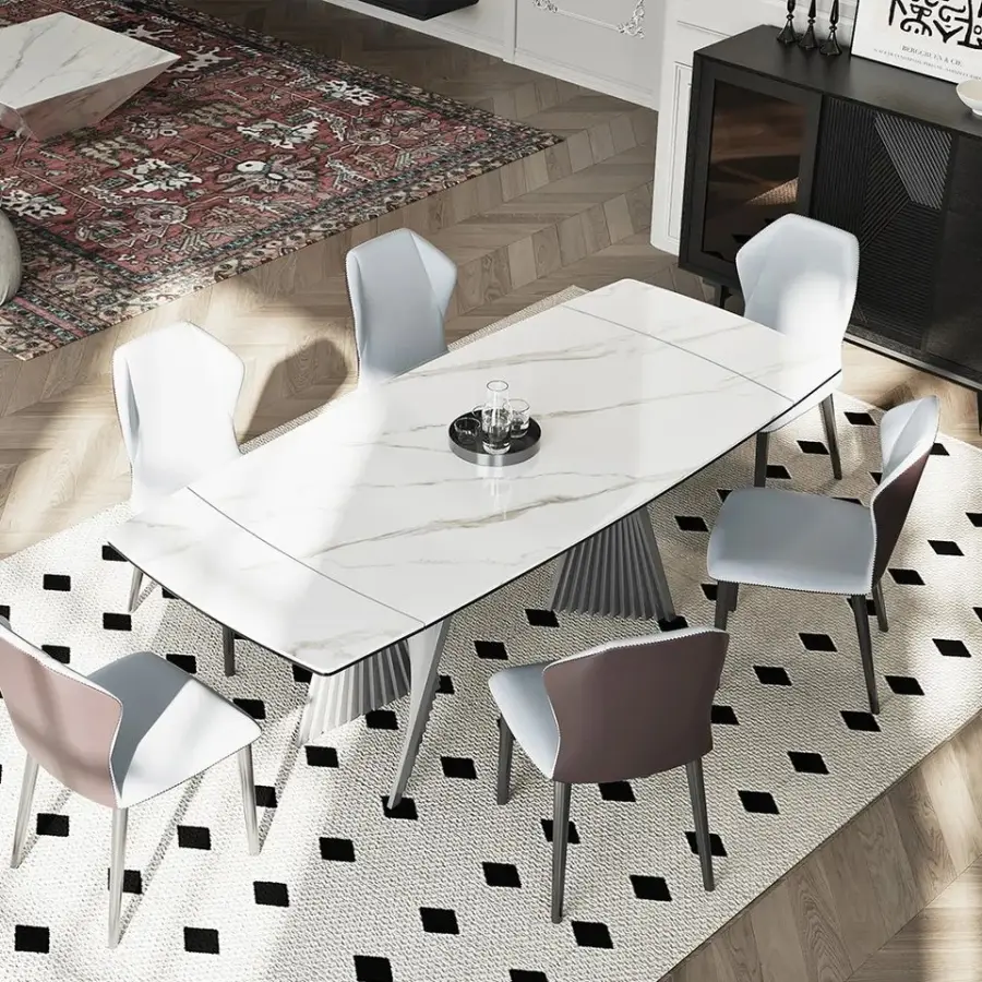 Foshan Factory Furniture High Gloss Extending Dining Table Set Tavolo Da Pranzo Allungabile Mesas Extensibles De Comedor — image 5