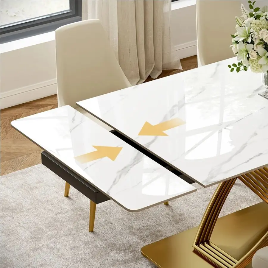 Luxury Modern Expandable Dinning Room Table Set Retractable Kitchen Furniture Sintered Stone Marble Top Extending Dining Table — image 4