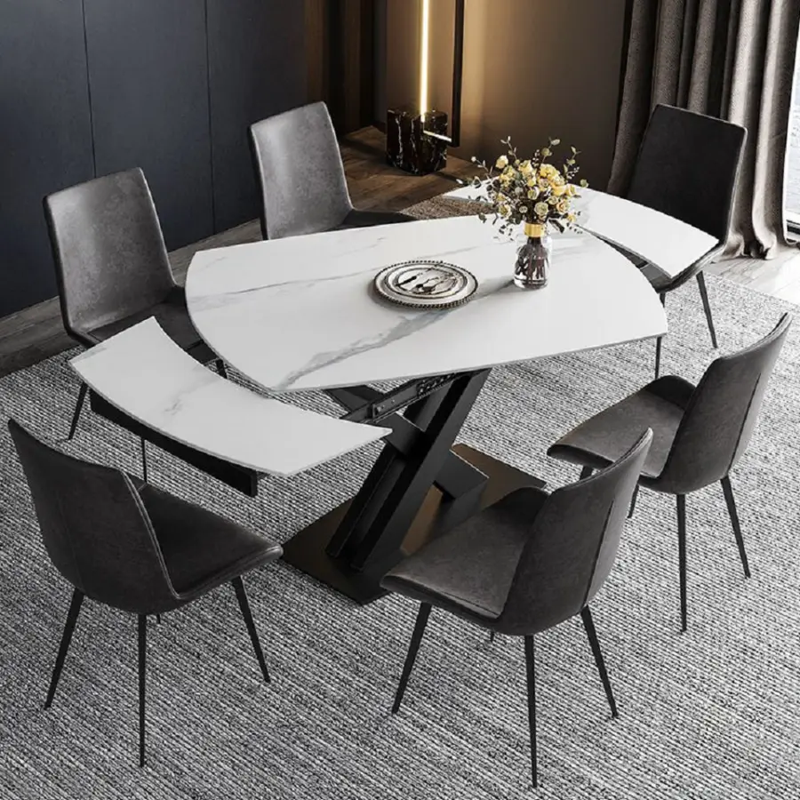 Italian Modern Luxury Custom Stainless Steel Esszimmertisch Dinning Room Furniture Expandable Sintered Stone Marble Dini — view 1