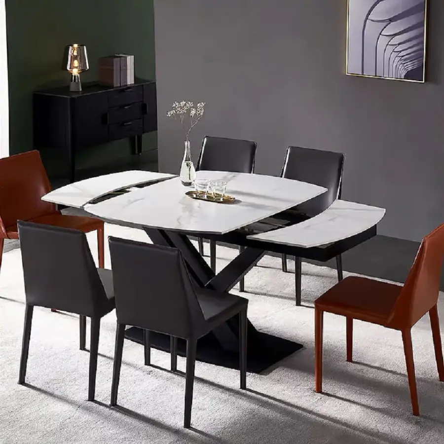 Italian Modern Luxury Custom Stainless Steel Esszimmertisch Dinning Room Furniture Expandable Sintered Stone Marble Dining Table — image 3