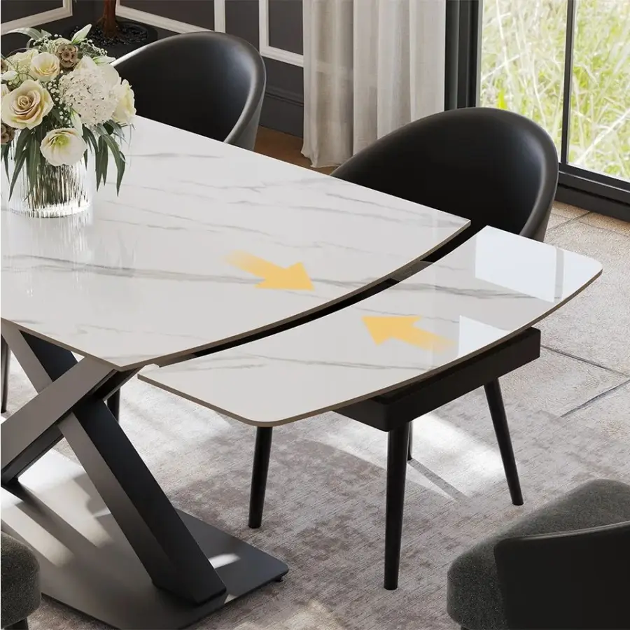 Italian Modern Luxury Custom Stainless Steel Esszimmertisch Dinning Room Furniture Expandable Sintered Stone Marble Dining Table — image 4