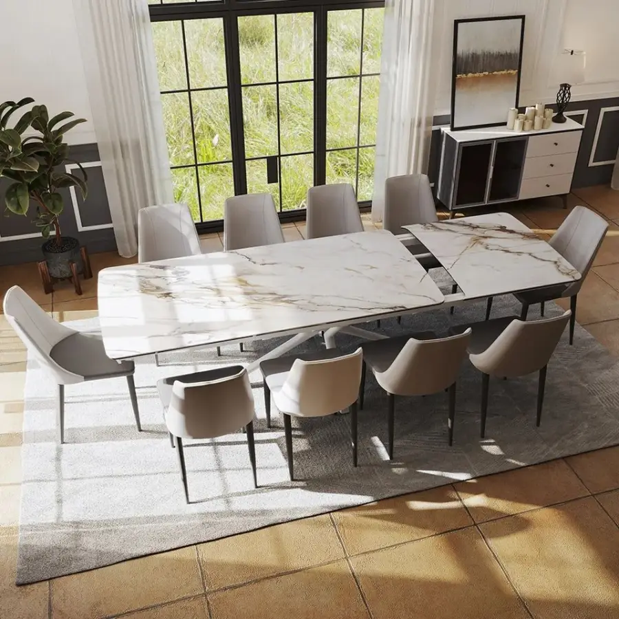 Supplier Dinning Room Furniture Extendable Folding Solid Dining Table Tavolo Da Pranzo Allungabile Beige Effetto Marmo — view 1