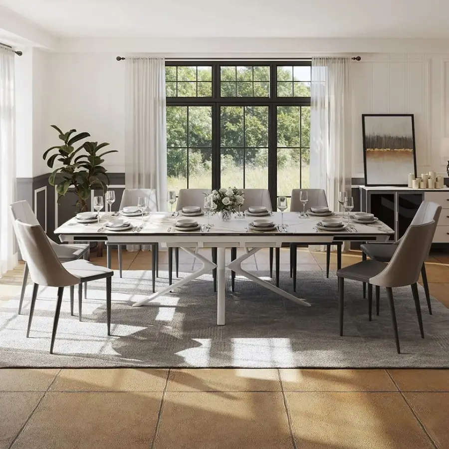 Supplier Dinning Room Furniture Extendable Folding Solid Dining Table Tavolo Da Pranzo Allungabile Beige Effetto Marmo — image 3