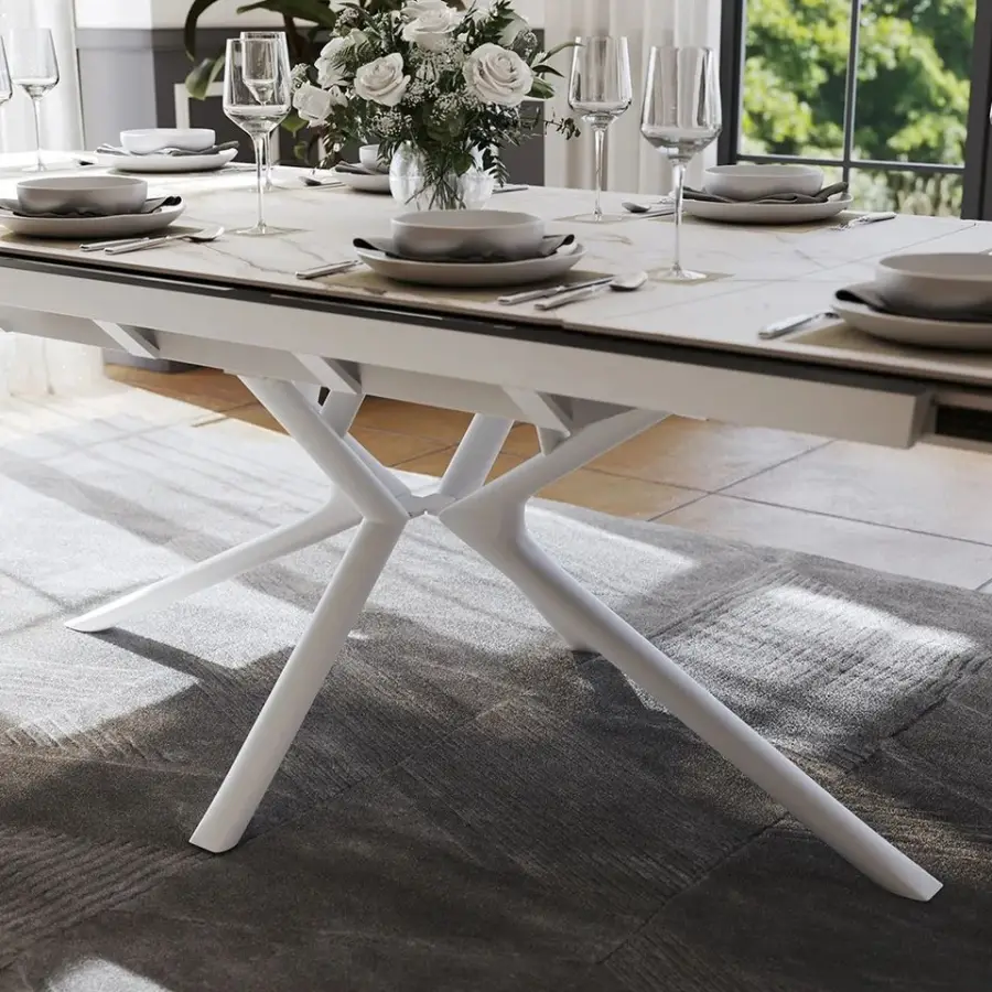 Supplier Dinning Room Furniture Extendable Folding Solid Dining Table Tavolo Da Pranzo Allungabile Beige Effetto Marmo — image 4