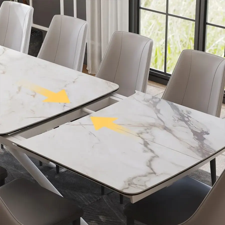 Supplier Dinning Room Furniture Extendable Folding Solid Dining Table Tavolo Da Pranzo Allungabile Beige Effetto Marmo — image 5