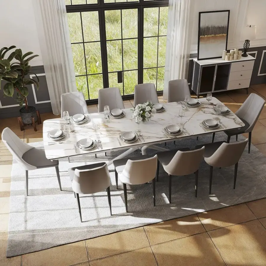 Supplier Dinning Room Furniture Extendable Folding Solid Dining Table Tavolo Da Pranzo Allungabile Beige Effetto Marmo — image 6