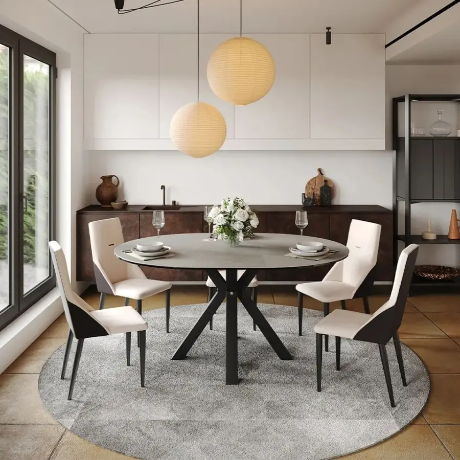 Customized Italy Furniture 4-6 Extending Dining Table Mesa De Comedor Extensible Redonda Tavolo Da Pranzo Rotondo Allung — view 1