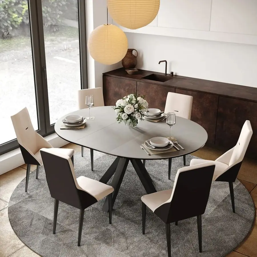 Customized Italy Furniture 4-6 Extending Dining Table Mesa De Comedor Extensible Redonda Tavolo Da Pranzo Rotondo Allungabile — image 3