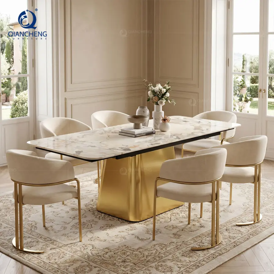 Factory European Elegant Sintered Stone Extendable Space Saving Dining Table 6 to 8 Seater for Home Restaurant Hotel Furniture — image 5