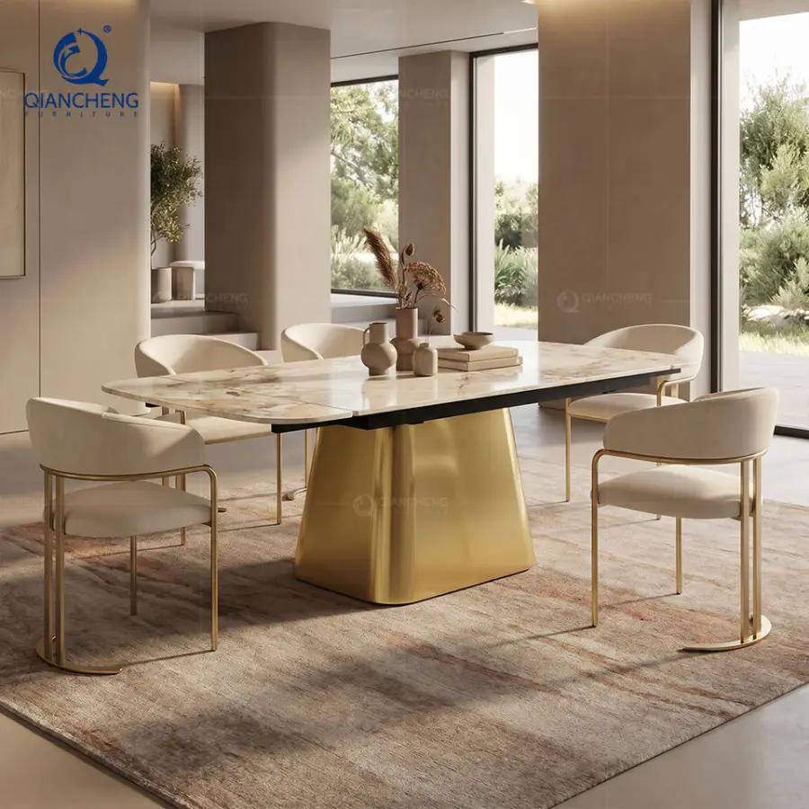 Factory European Elegant Sintered Stone Extendable Space Saving Dining Table 6 to 8 Seater for Home Restaurant Hotel Furniture — image 6