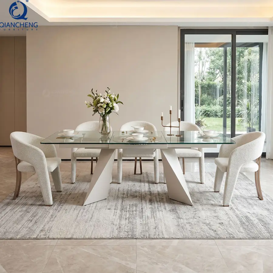 Factory Direct 6-8 Seater Extendable Glass Dining Table Electric Gear Turntable 201 Stainless Steel Base OEM ODM — image 3