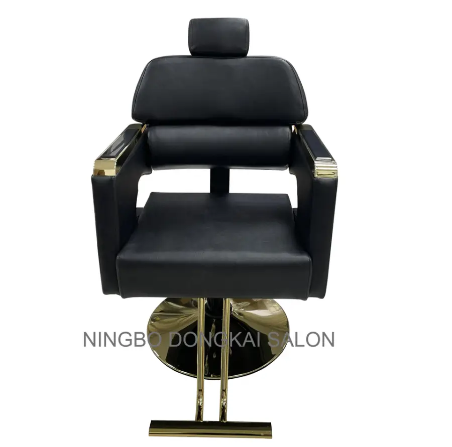 Wholesale Gold & Black Hydraulic Leather Barber Chair for Salon Professional Haircut Furniture for Men & Women for Barbe — view 5