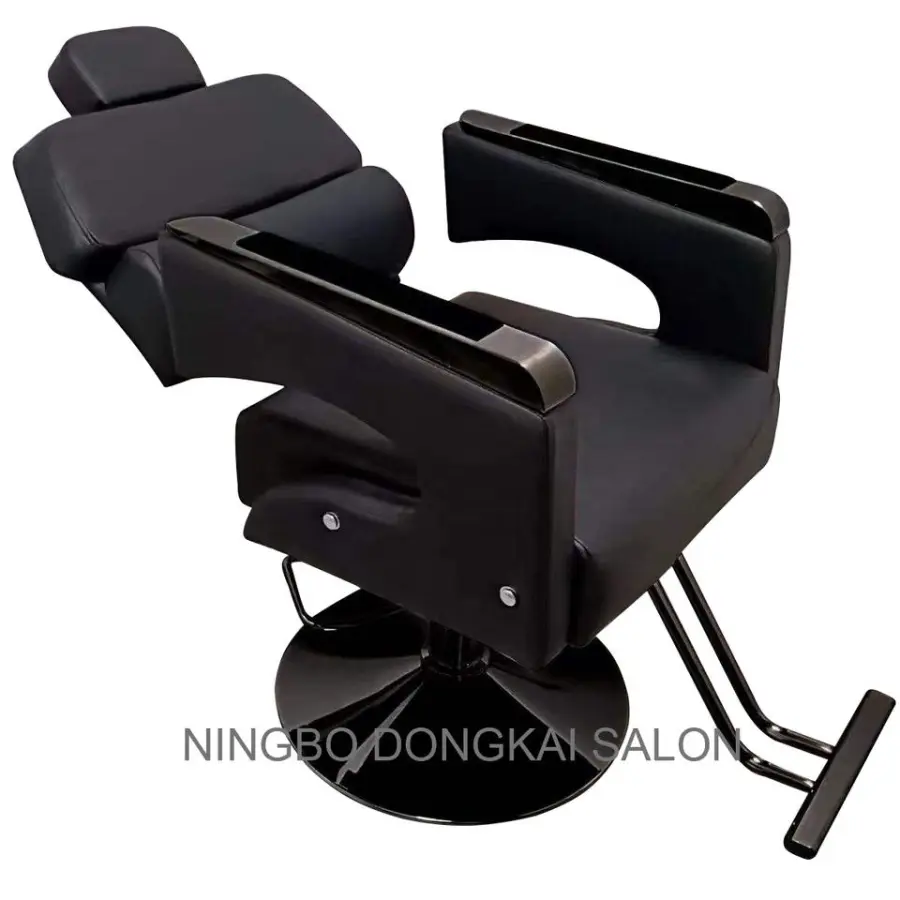 Wholesale Gold & Black Hydraulic Leather Barber Chair for Salon Professional Haircut Furniture for Men & Women for Barbe — view 6