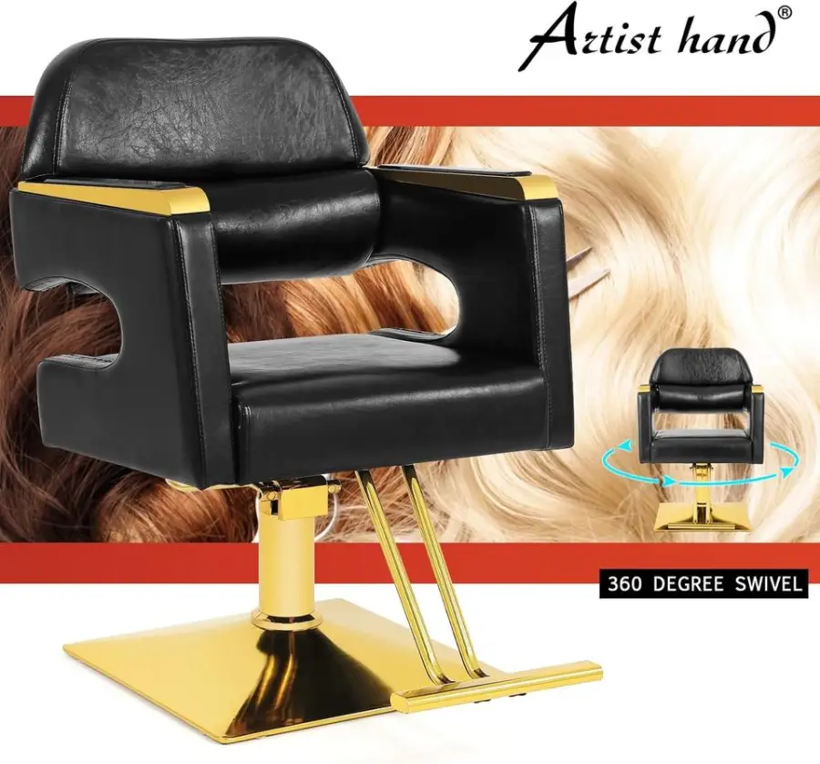 Barber Salon Chair Heavy Duty Hydraulic Pump 360 Degree Swivel PVC Leather Seat Max Load 330 Lbs Black Gold — image 4