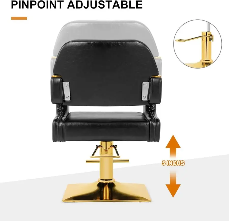 Barber Salon Chair Heavy Duty Hydraulic Pump 360 Degree Swivel PVC Leather Seat Max Load 330 Lbs Black Gold — image 6