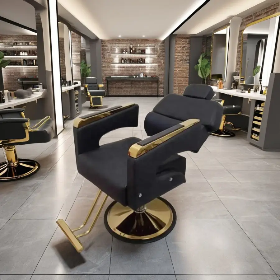 Modern Luxury Hair Cutting Barber Chaise Chair High Quality Swivel Beauty Salon Furniture Metal Material — view 2