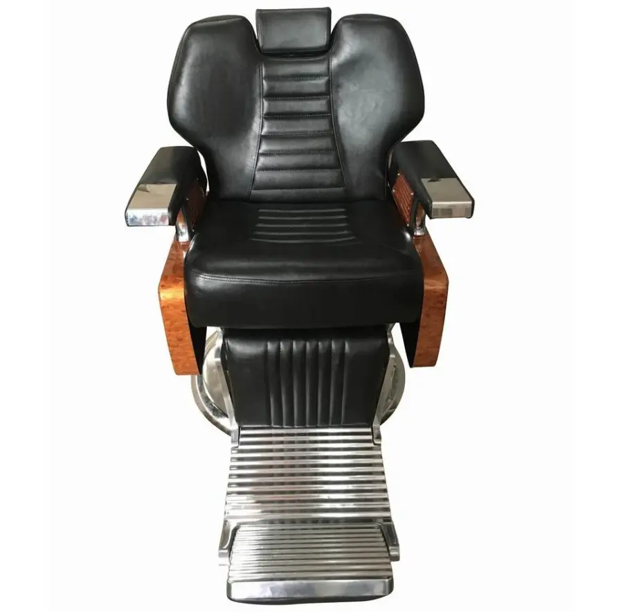 China Wholesale Hydraulic Pump Barber Chair Brown Black Man Hair Salon Furniture for Sale — view 2