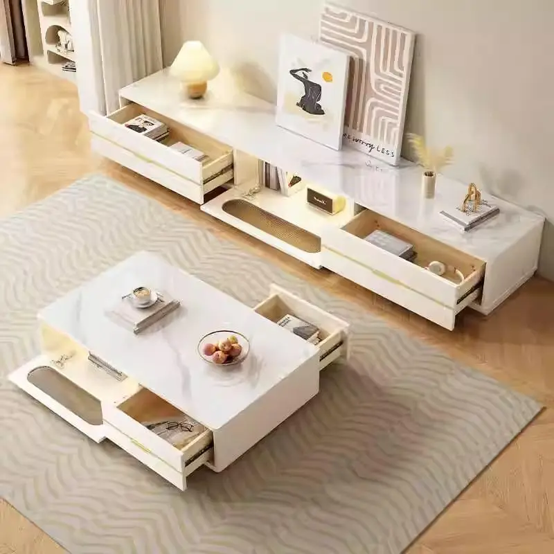 Rock Slab Coffee Table TV Cabinet Combination Modern Simple Small Apartment Living Room Home Glass Storage Floor Cabinet — image 3