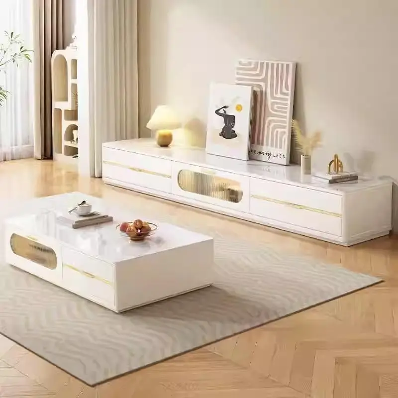 Rock Slab Coffee Table TV Cabinet Combination Modern Simple Small Apartment Living Room Home Glass Storage Floor Cabinet — image 5