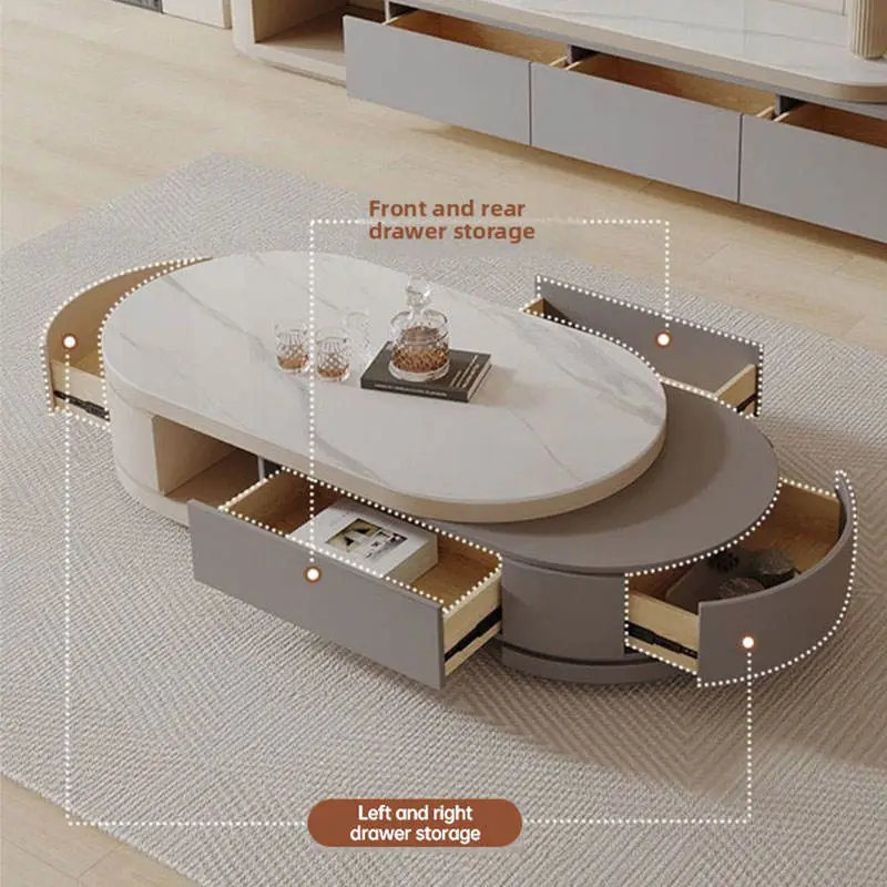 Luxury Cream Style Telescopic Stone Tea Table TV Cabinet All-in-one Modern Simple Living Room Large and Small Tea Table — image 4