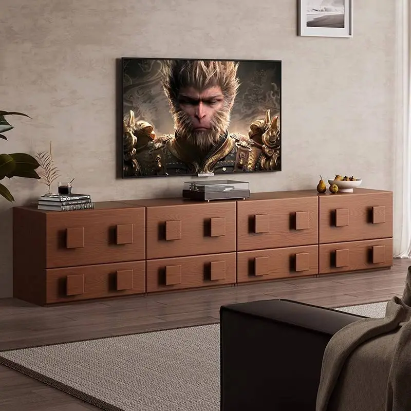 Solid Wood TV Cabinet for Living Room Floor-standing Carmen Style Simple TV Side Cabinet Modular Chinese Ancient Style — view 1