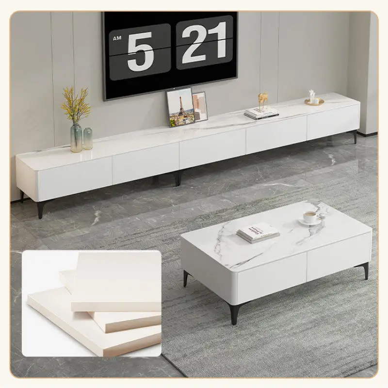 2025 Model of Rock Slab New TV Cabinet for Living Room Solid Wood Coffee Table and TV Cabinet Set for Modern and Simple Style — image 3