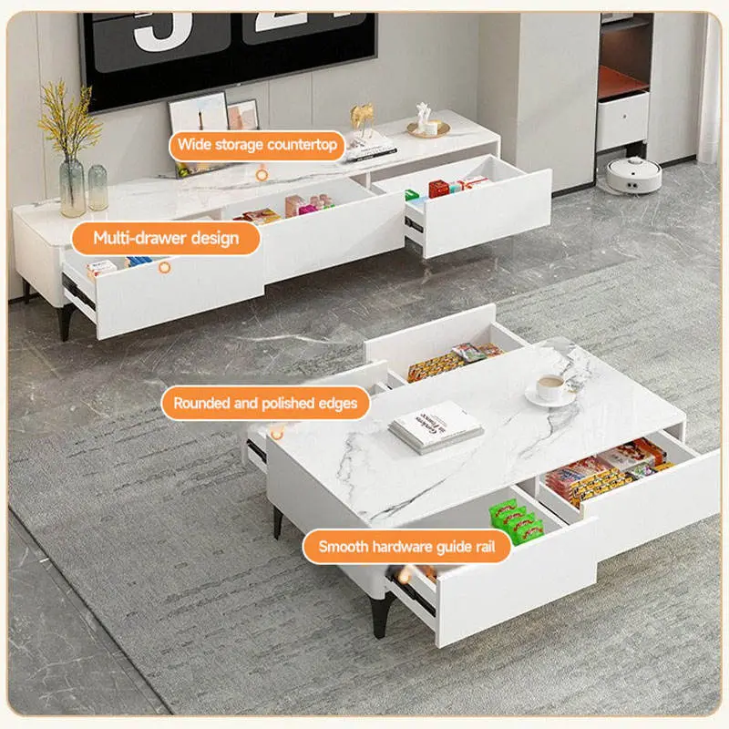 2025 Model of Rock Slab New TV Cabinet for Living Room Solid Wood Coffee Table and TV Cabinet Set for Modern and Simple Style — image 5