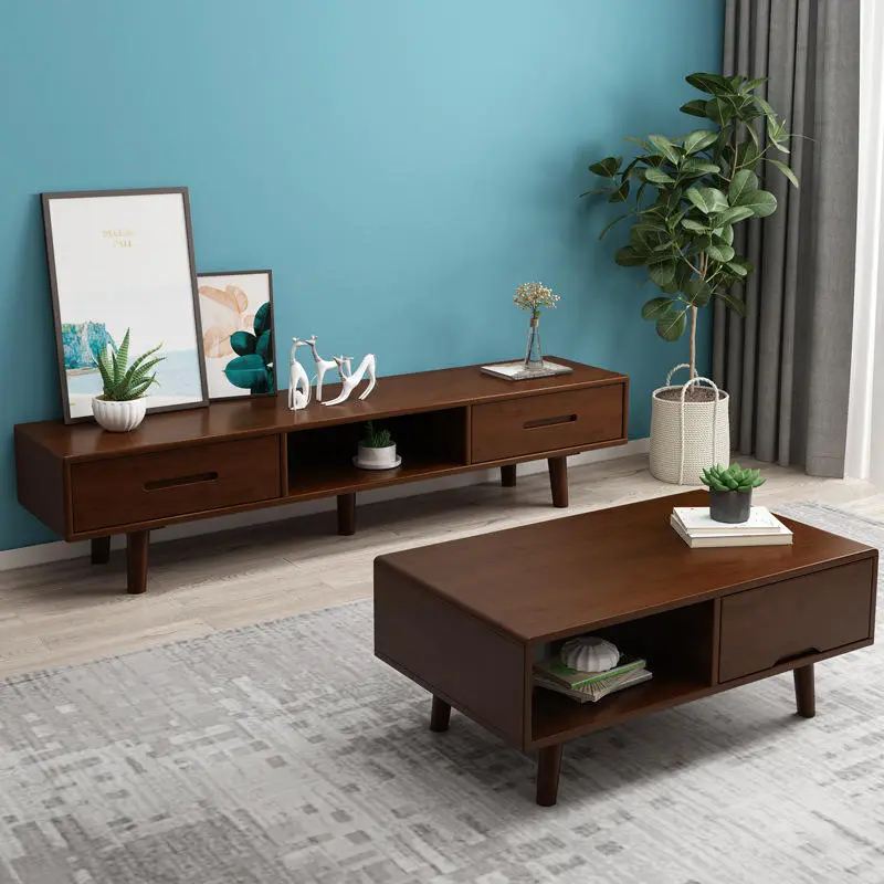 TV Cabinet with Two Drawers, a Luxurious Living Room Modern Solid Wood Retro TV Stand — view 1