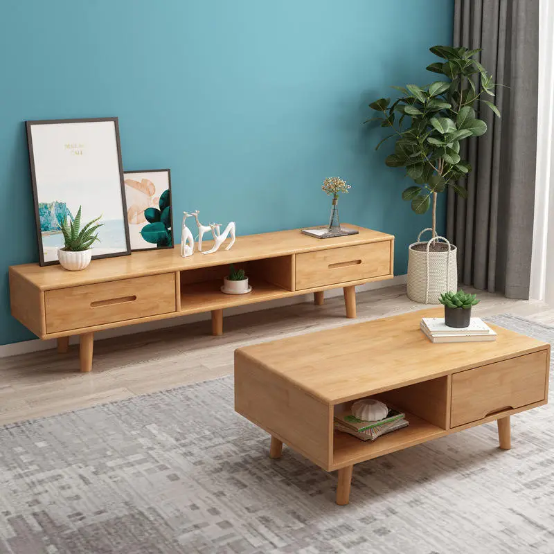 TV Cabinet with Two Drawers, a Luxurious Living Room Modern Solid Wood Retro TV Stand — image 3