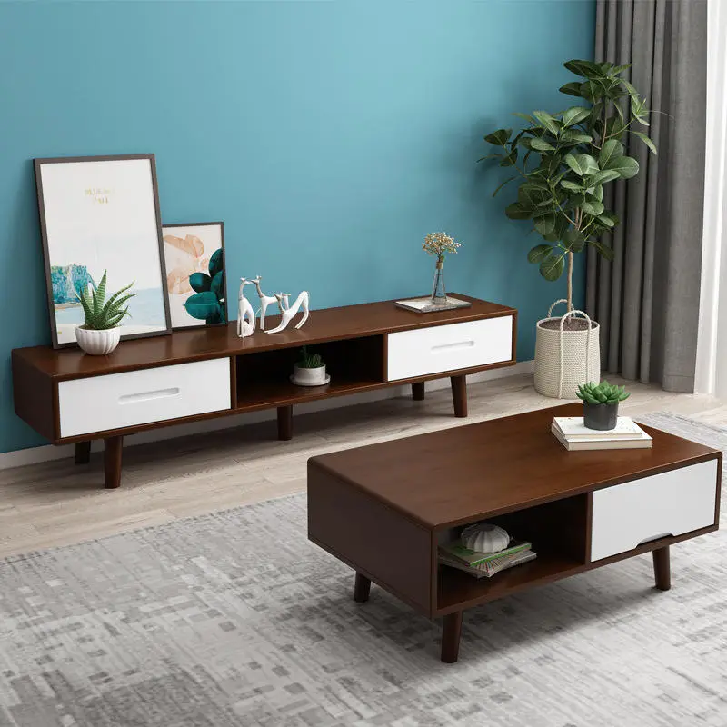 TV Cabinet with Two Drawers, a Luxurious Living Room Modern Solid Wood Retro TV Stand — image 4